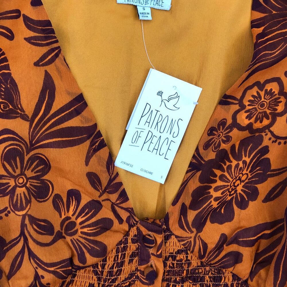 NWT Patrons of Peace maxi dress floral long sleeve SMALL orange BOHO vibes! - Picture 2 of 3